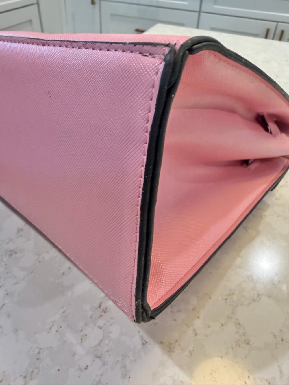 Faux Leather Kelly Style Pink Satchel Turnlock Handbag - Picture 7 of 12